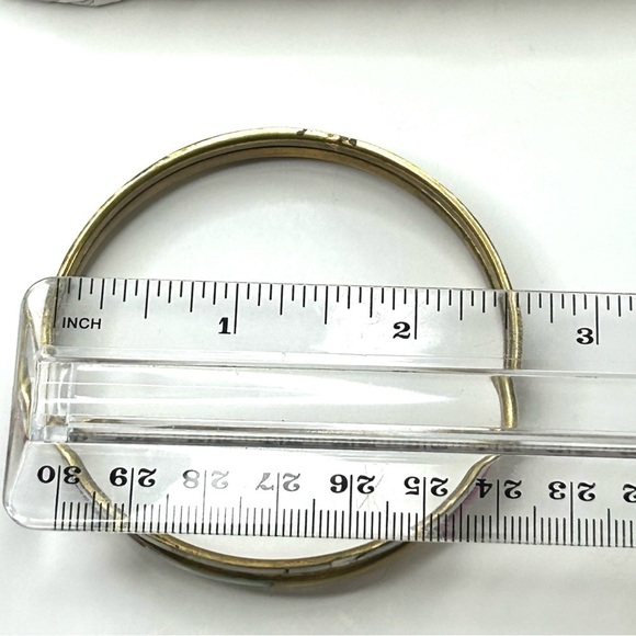 Brass Bangles Set of 3 Inlayed with Mother of Pearl and Abalone Shell - Picture 4 of 6